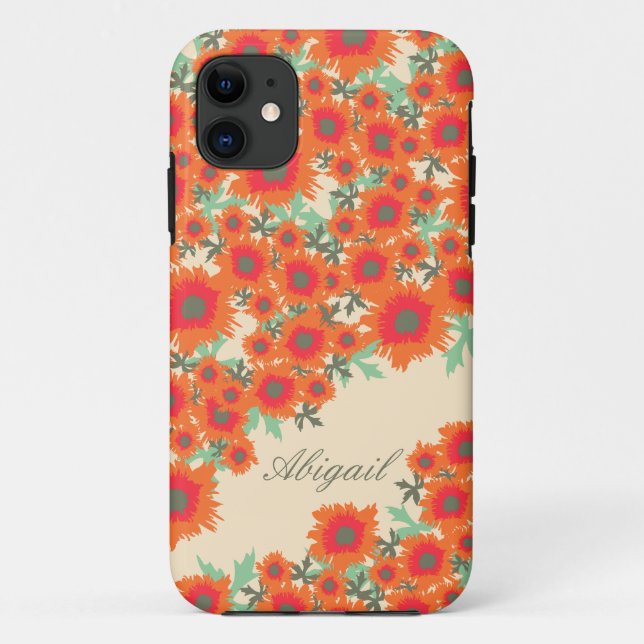 Pretty poppy orange green damask name  Case-Mate iPhone case (Back)
