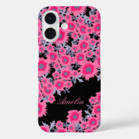 Pretty poppy pink black damask name iphone case