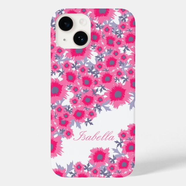 Pretty poppy pink whitedamask name iphone case (Back)