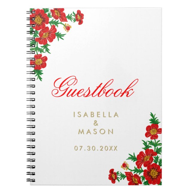 Pretty Poppy Red Flowers - Guestbook Notebook (Front)