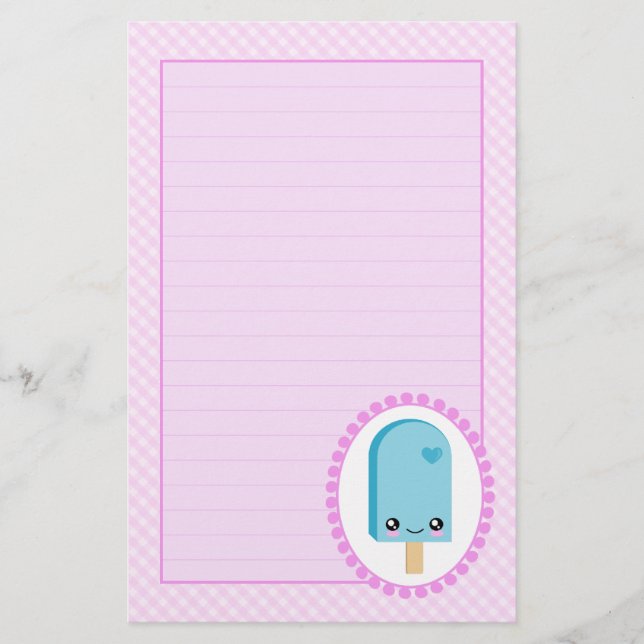 Pretty Popsicles Raspberry Fruit Kawaii Stationery (Front)