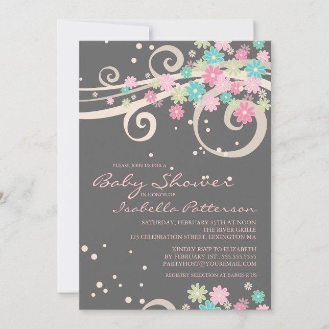 Pretty Posy Floral Swirl Baby Shower Invitation (Front)