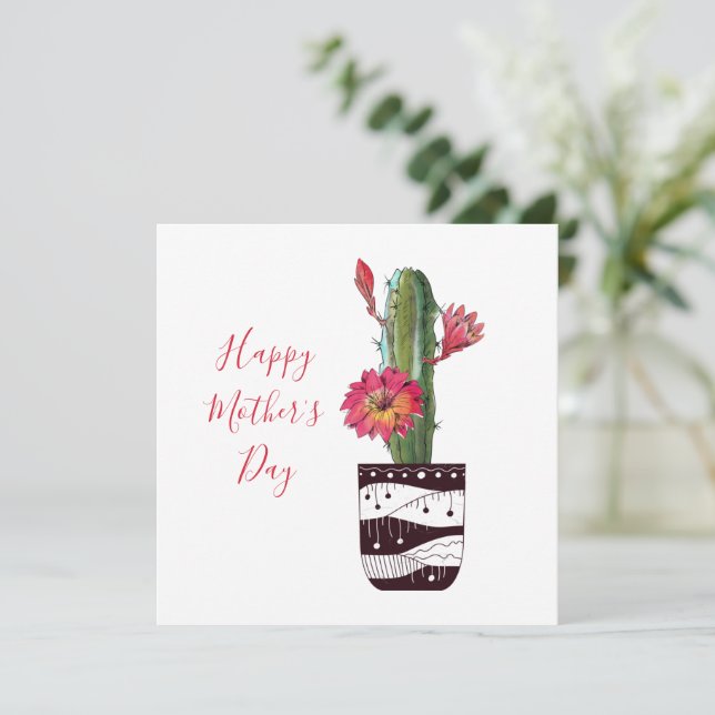 Pretty Potted Cactus Mother's Day Card (Standing Front)