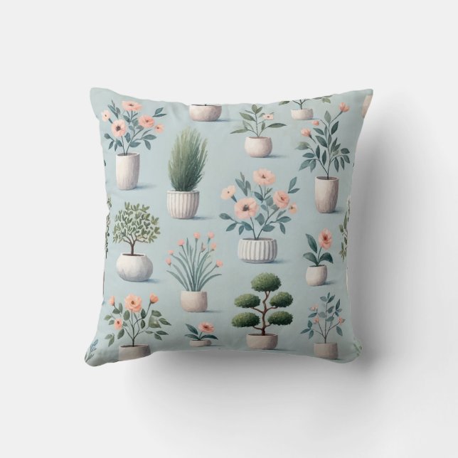 Pretty Potted Plants Print Design Cushion (Back)