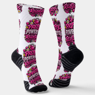 Pretty Powerful Relentless Pink Gym Quote Design Socks