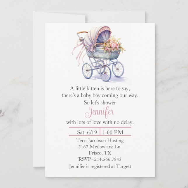 Pretty Pram Baby Shower Invitation (Front)