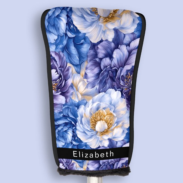 Pretty Pretty Blue Peony Personalised Golf Head Cover (Creator Uploaded)