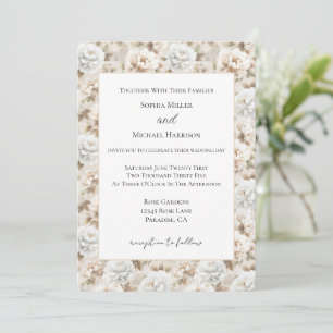 Pretty Pretty White Brown Floral Wedding Invitation