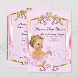 Pretty Princess Baby Shower Pink Gold Blonde Invitation