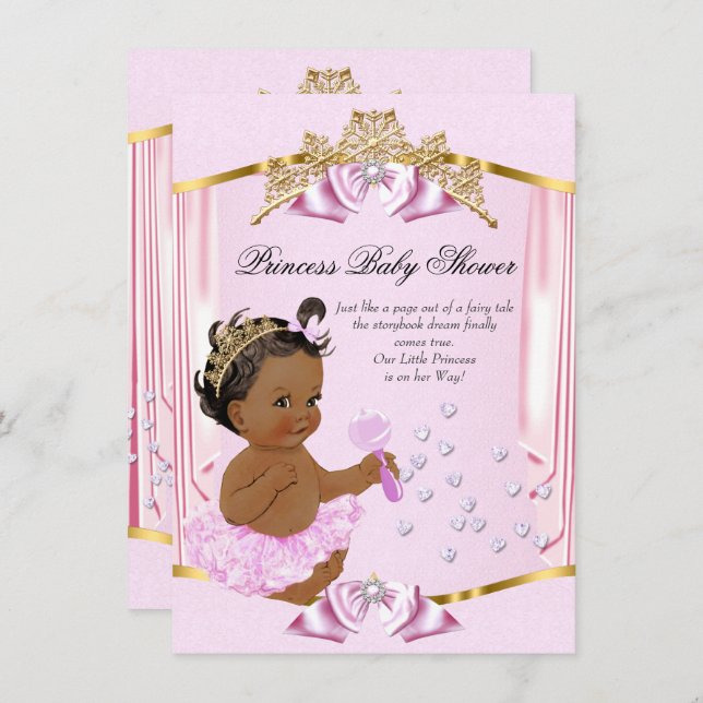 Pretty Princess Baby Shower Pink Gold Ethnic Invitation (Front/Back)