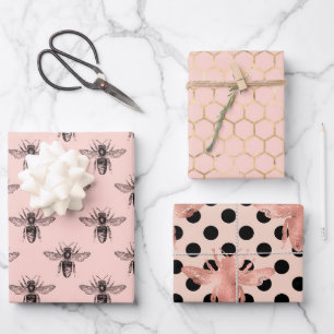 Pretty Princess Bee pink black and gold  Wrapping Paper Sheet