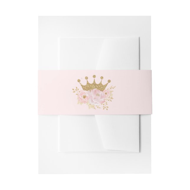 Pretty Princess Blush Pink Gold Baby Girl Birthday Invitation Belly Band (Front Example)