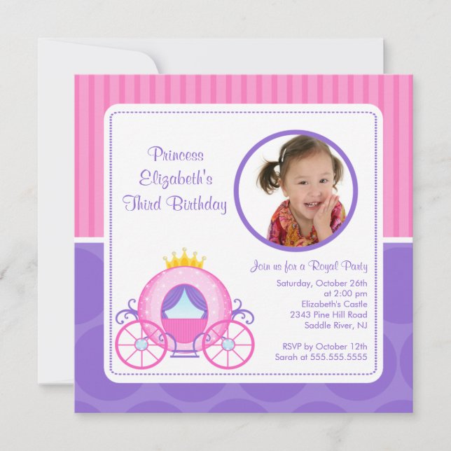 Pretty Princess Carriage Photo Birthday Invitation (Front)
