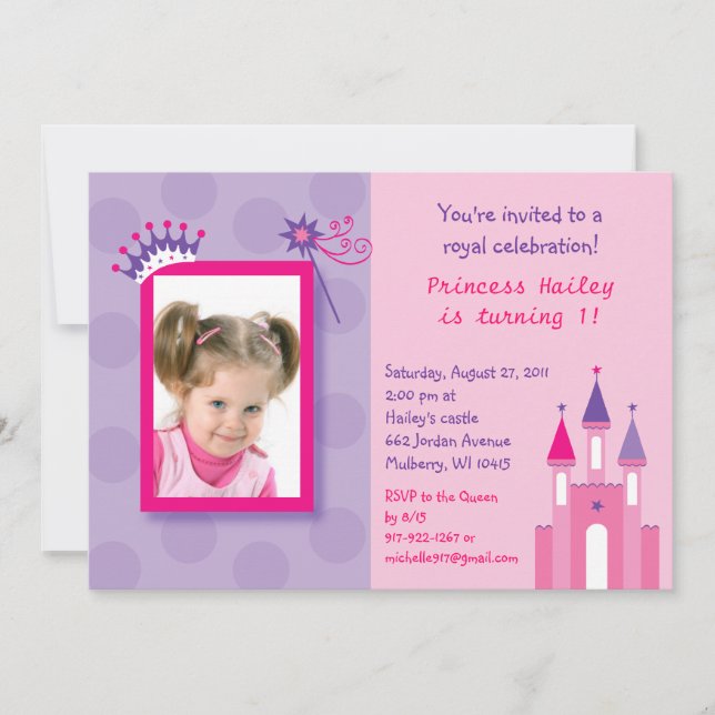 Pretty Princess Castle Photo Birthday Invitations (Front)