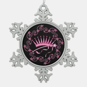 Pretty Princess Crown Snowflake Pewter Christmas Ornament