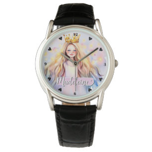 Pretty Princess Girl Rainbow Watercolor Custom  Watch
