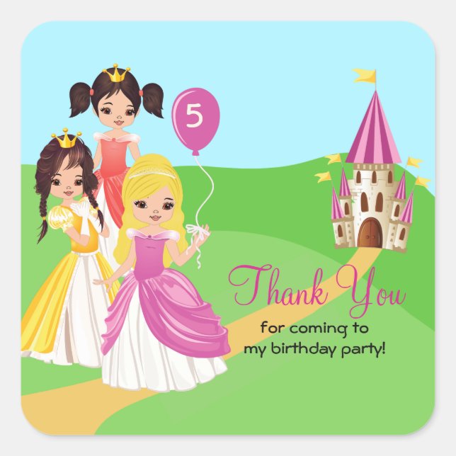 Pretty Princess Girls Birthday Thank You Sticker (Front)