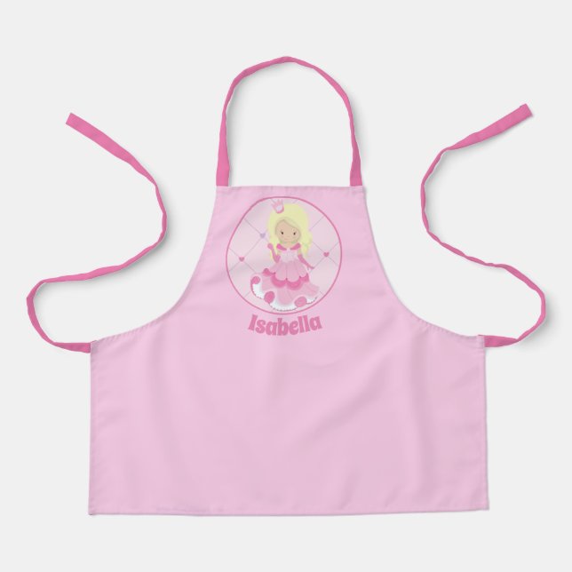 Pretty Princess Pink Blonde Girl Birthday Party Apron (Front)