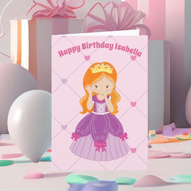 Pretty Princess Pink Custom Redhead Girl Birthday Card (Creator Uploaded)