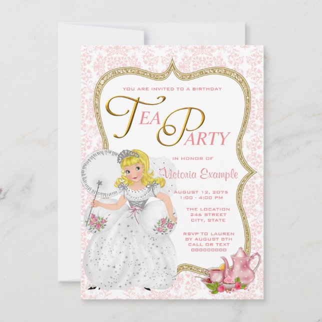 Pretty Princess Tea Party Invitation (Front)