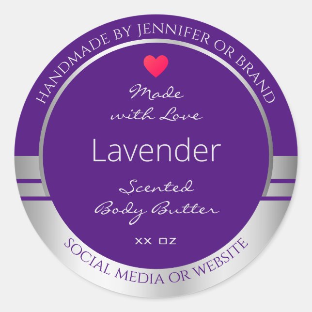 Pretty Product Packaging Labels Purple and Silver (Front)