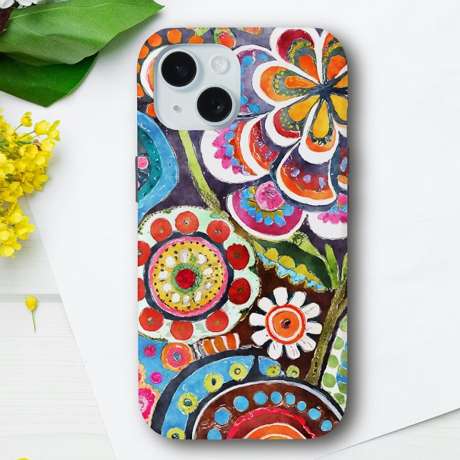 Pretty Psychedelic Floral Garden Vibrant Folk Art  Case-Mate iPhone Case (Creator Uploaded)