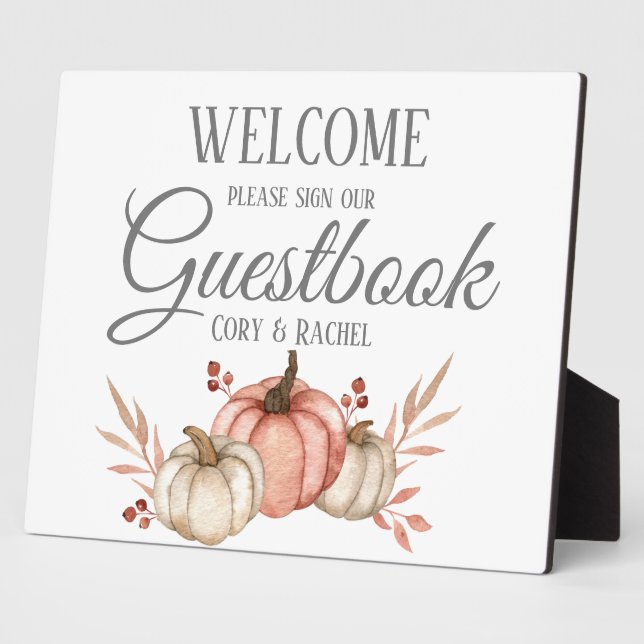 Pretty Pumpkin Fall Bouquet Guestbook Tabletop  Plaque (Side)