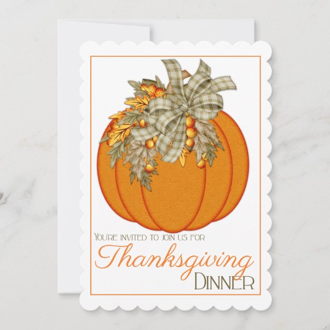 Pretty Pumpkin Thanksgiving dinner party invite 24 (Front)