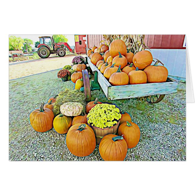 Pretty Pumpkins and Flowers Halloween Fall Card (Front Horizontal)