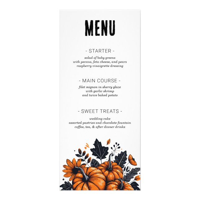 Pretty Pumpkins Wedding Menu (Front)