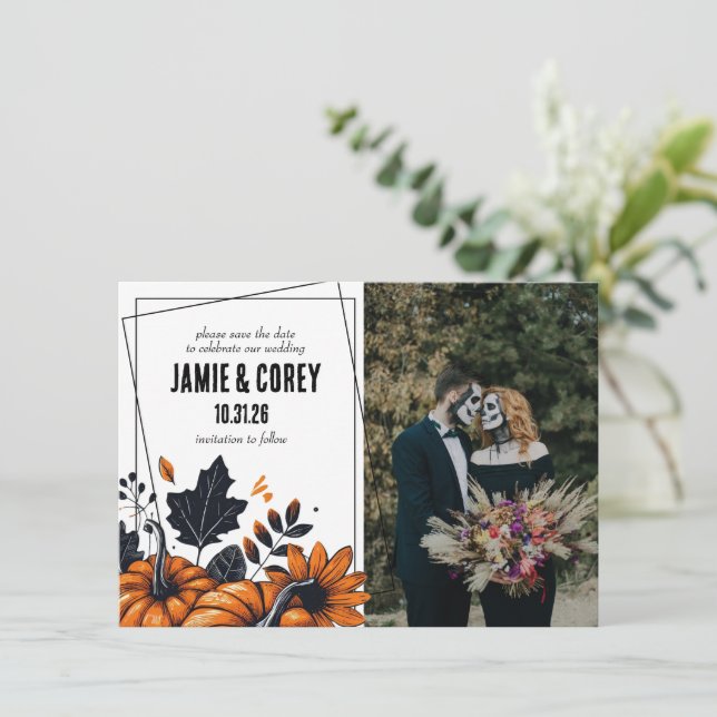 Pretty Pumpkins Wedding Save The Date (Standing Front)