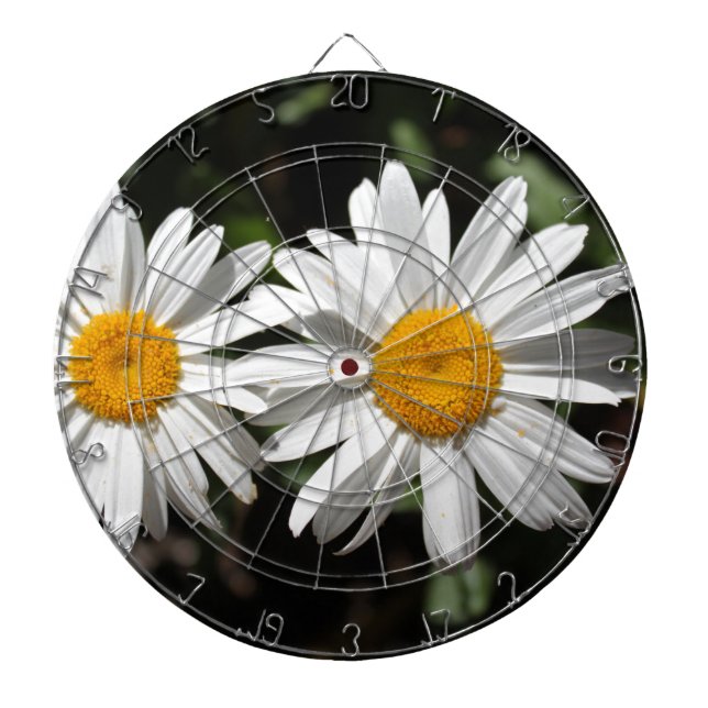 Pretty pure white daisy flowers dartboard (Front)