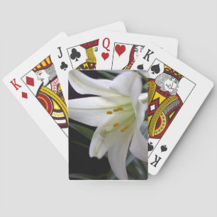 Pretty, pure white Easter lily flower in black Playing Cards