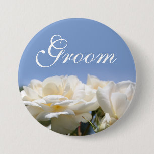 Pretty pure white rose flower groom wedding 7.5 cm round badge