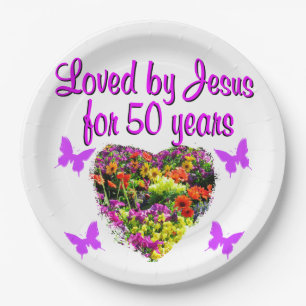 PRETTY PURPLE 50TH BIRTHDAY DESIGN PAPER PLATE