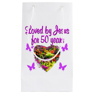 PRETTY PURPLE 50TH BIRTHDAY DESIGN SMALL GIFT BAG