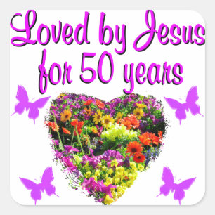 PRETTY PURPLE 50TH BIRTHDAY DESIGN SQUARE STICKER