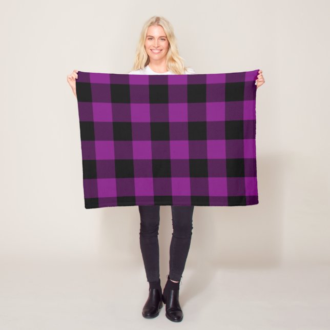 Pretty Purple and Black Buffalo Check Fleece Blanket (In Situ)