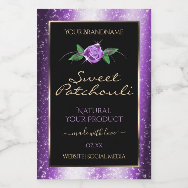 Pretty Purple and Black Product Labels Rose Flower (Single Label)