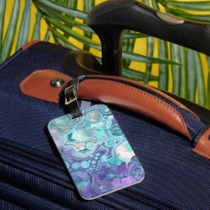 Pretty Purple and Blue Abstract Faux Marble Luggage Tag