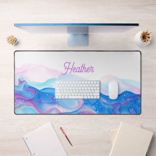 Pretty Purple and Blue Ink Swirls Personalized Desk Mat