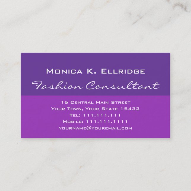 Pretty Purple and Fuchsia Fashion Consultant Business Card (Front)