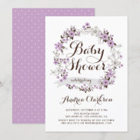 Pretty Purple and Grey Floral Wreath Baby Shower