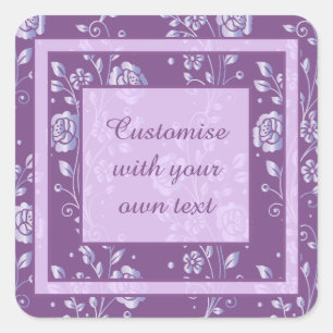 Pretty Purple and Lilac Floral Custom Text Square Sticker
