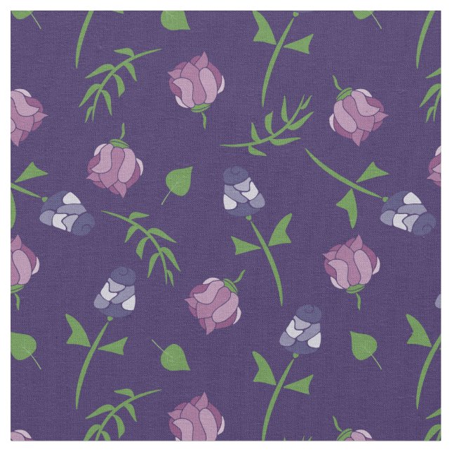 Pretty Purple and Pink Roses Rosebud Floral Print Fabric (Close Up)