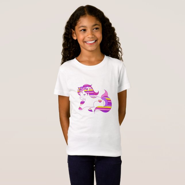 Pretty Purple and Pink Striped Unicorn Shirt (Front Full)