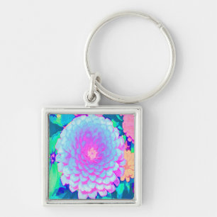 Pretty Purple and Pink Zinnia in the Summer Garden Key Ring