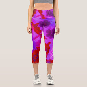 Pretty Purple and Red Garden Phlox Flowers Capri Leggings