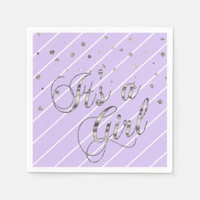 Pretty Purple and Silver - It's a Girl Napkin (Front)
