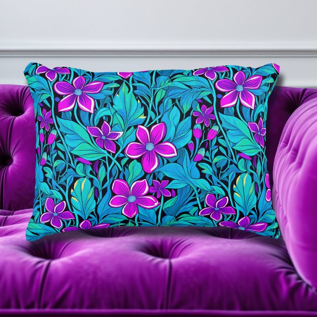 Pretty Purple and Teal Blue Floral Decorative Cushion (Creator Uploaded)